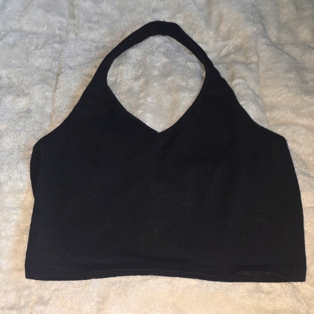 Divided Black Crop Tank Top Backless